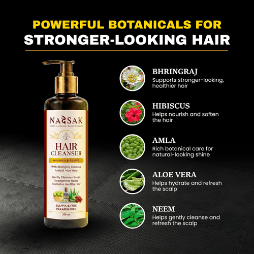 NADESAK Hair Cleanser ingredients Bhringraj Hibiscus Amla Aloe Vera Neem